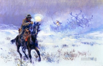 サンタクロースを見る 1910 チャールズ マリオン ラッセル クリスマス Oil Paintings